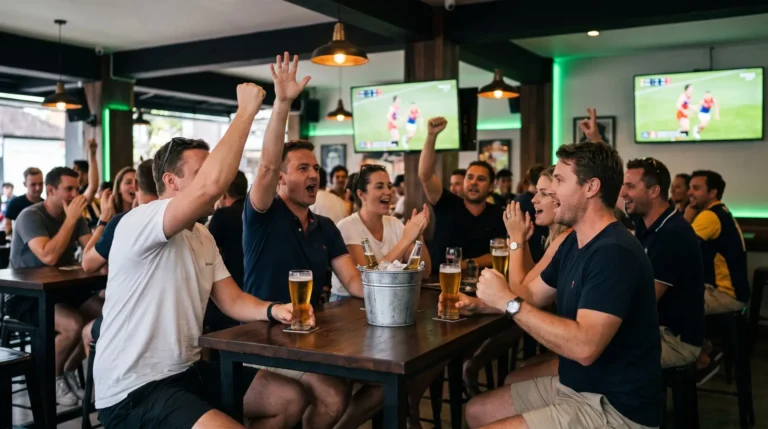 watch AFL finals Bali supporters watching football on big screens at Nirvana Sports Bar