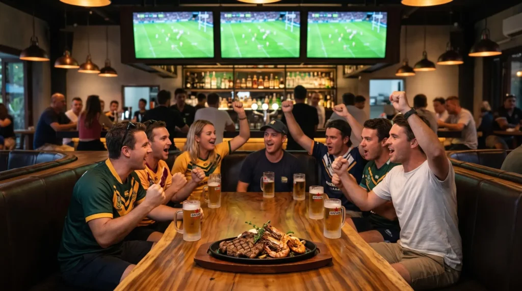 watch NRL finals Bali fans cheering rugby league match on screens at Nirvana Sports Bar